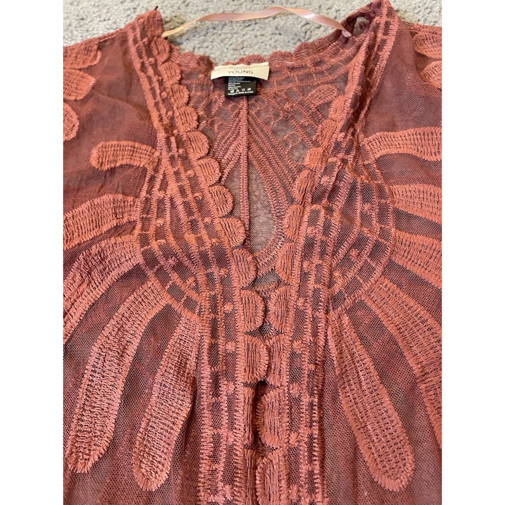 David And Young Floral Lace Duster Kimono OS Open Front Scalloped Hem Boho Beach - Picture 5 of 10